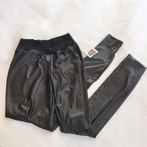 NWT Foat Design Shiny Black Athleisure Leggings Sz S